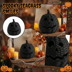 Spooksy™ XHKUYI Halloween Hand-Woven Pumpkin Decorations 10 inch, Happy Haunting Seagrass Plastic Pumpkin Ornament, for Halloween Entryway Tabletop Mantel Haunt House Porch Decor