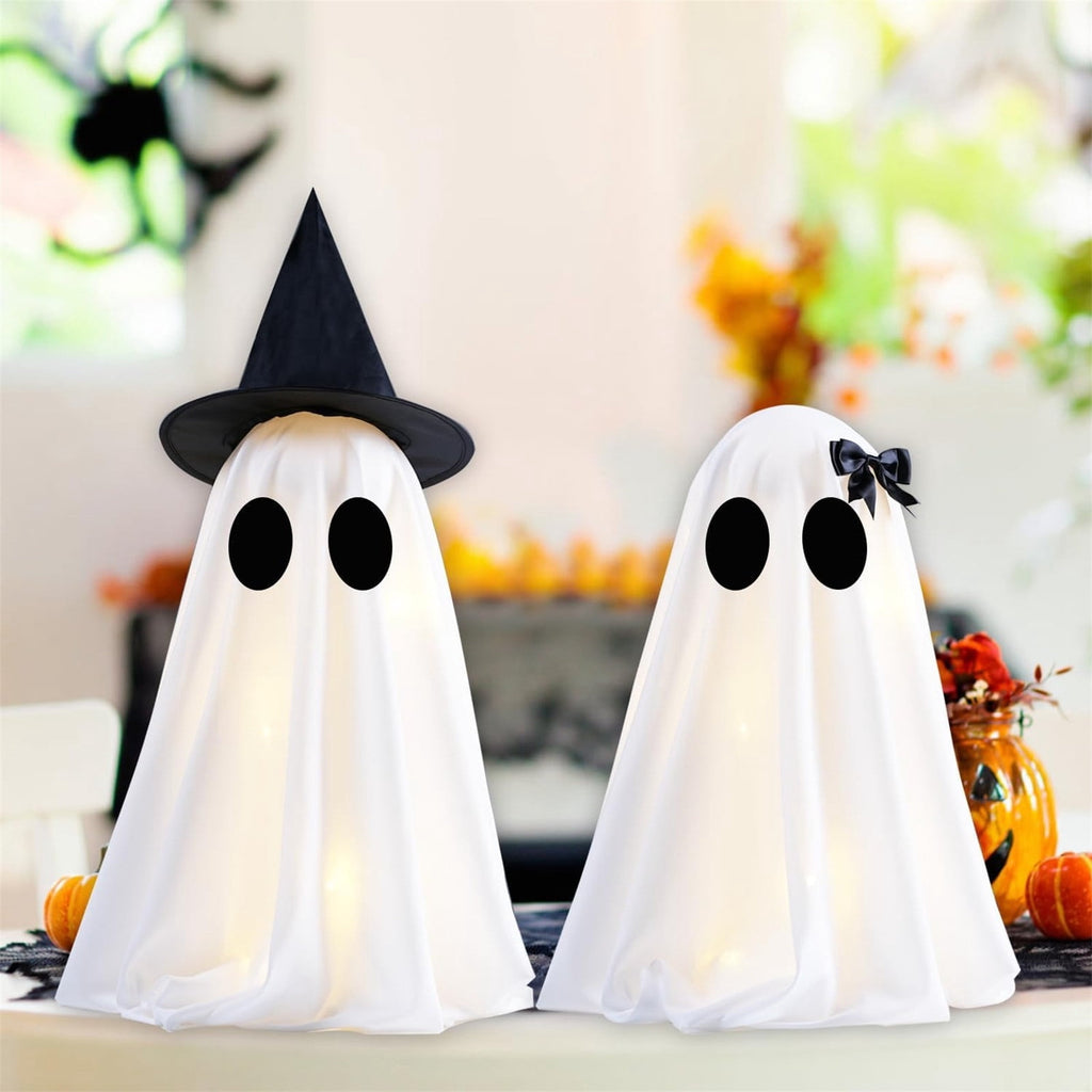 Spooksy™ 2PCS Halloween Ghost Light Set Decoration, Cute Ghost Light up for Home Halloween Party Tabletop Kitchen Counter Fireplace Mantle Decoration