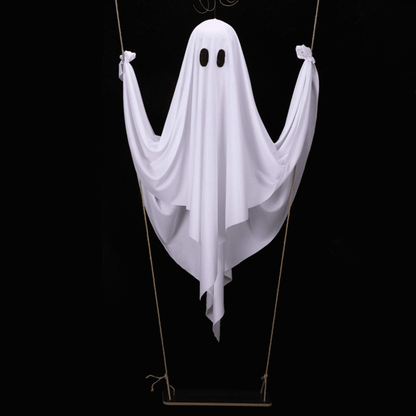 Spooksy™ LED Light Up White Cloth Ghost Swing Tree Hanging Decor, Spooky Flying Ghost On Wooden Swing Outdoor Yard Porch Ornament, Halloween Haunted House Party Tree Hanging Seasonal Atmosphere Decor Gift