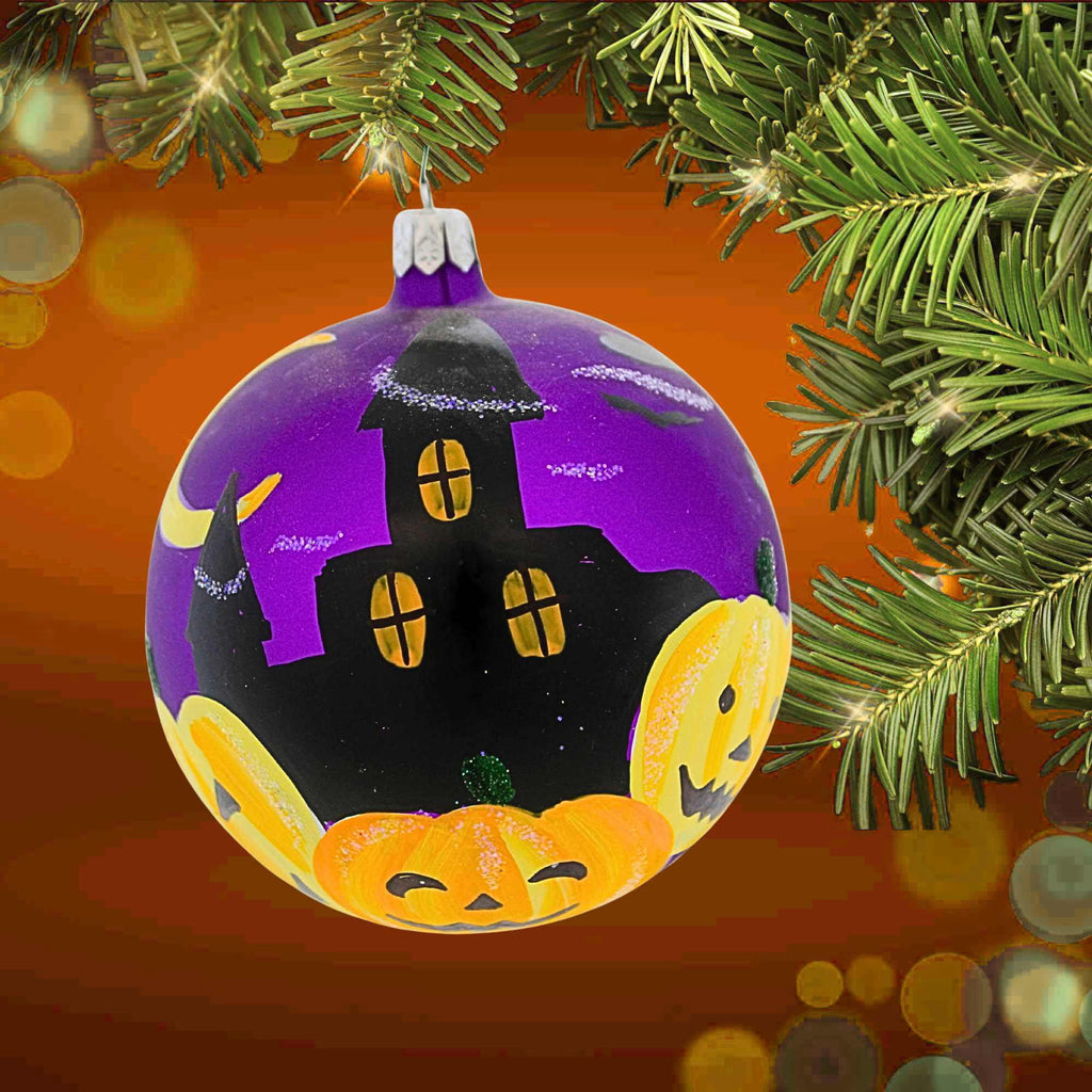 Spooksy™ Laved Italian Ornaments 3.50In Haunted House Ball, Glass, Pumpkins Halloween Moon 936327