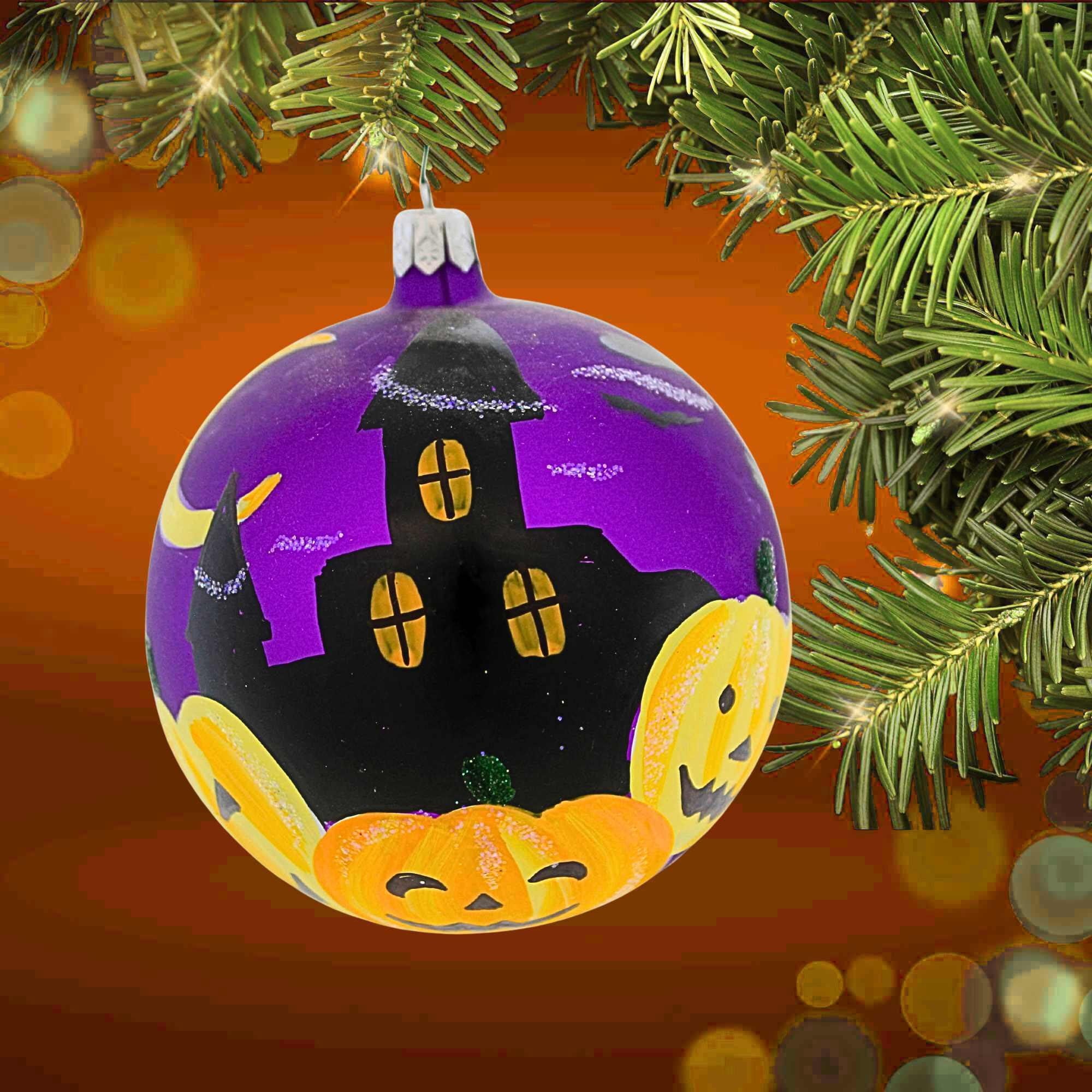 Spooksy™ Laved Italian Ornaments 3.50In Haunted House Ball, Glass, Pumpkins Halloween Moon 936327