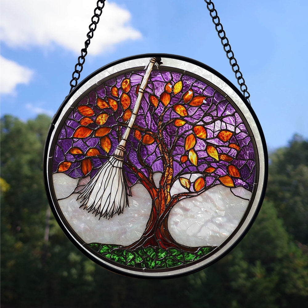 Spooksy™ Eco Friendly Christmas Gift - Halloween Witch Magic Spooky Purples Christmas Stained Glass Hanging Ornament - Snowflake-Inspired Holiday Tree Decoration, Gift for Family & Friends, 2025 Edition
