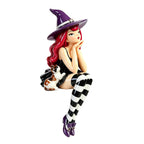 Spooksy™ Halloween Witch Shelf Sitter Figurine Set,3 Pc Gothic Witch Girl Statue With Cat Companion,Witchy Home Decor,Cute Spooky Edge Sitting Witch Decor,Whimsical Tabletop Ornament For Mantel Shelf Office