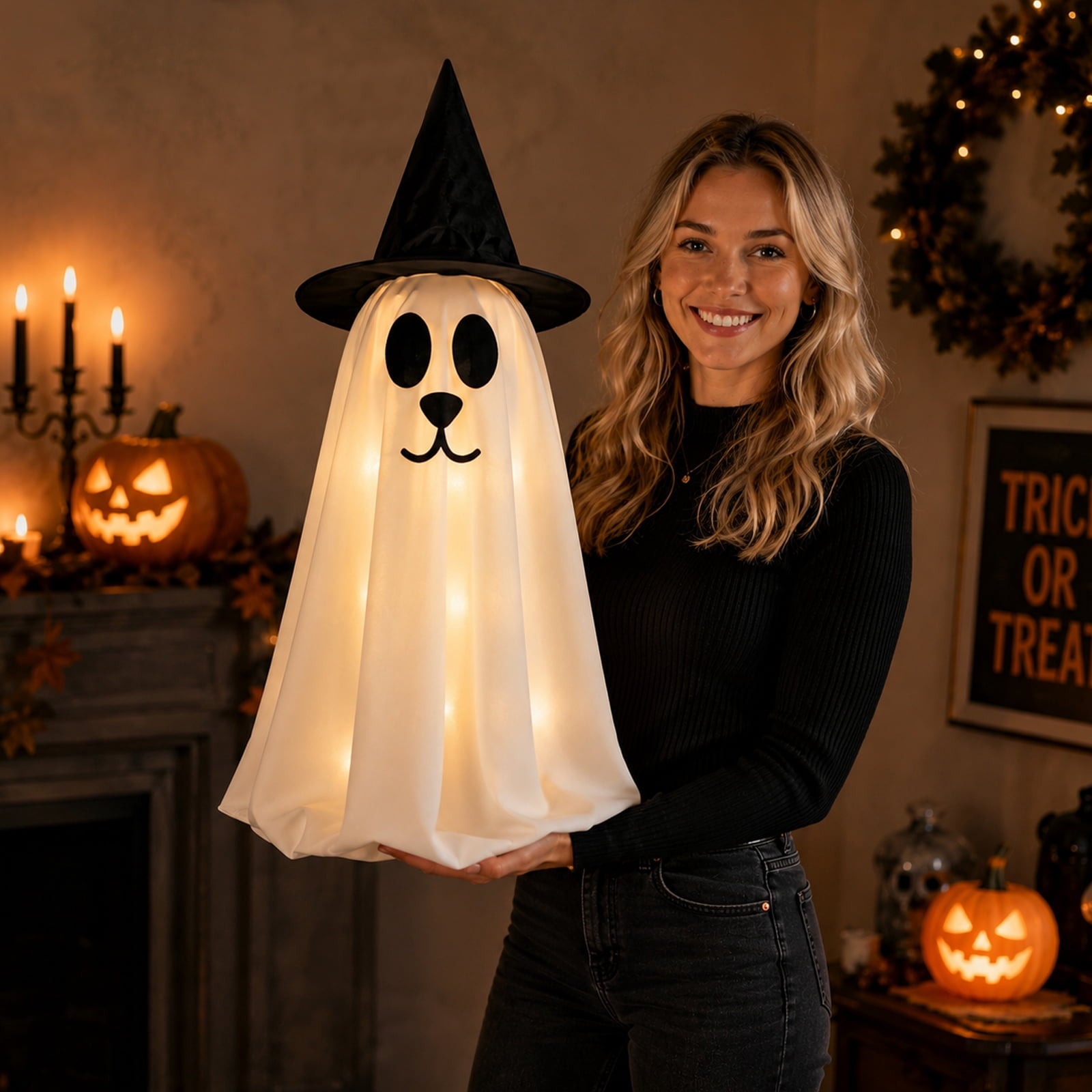 Spooksy™ 2 Pack Standing Ghost Dog Halloween Decorations, Cute Spooky Yard Lawn Porch Decor, Weather Resistant Plastic Figurines for Outdoor Indoor Home Party Display