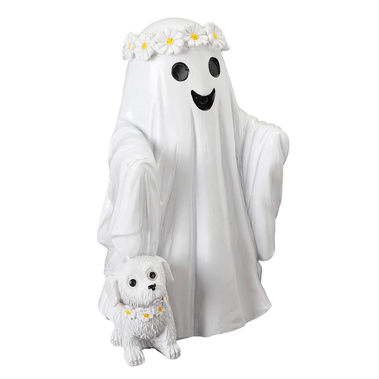 Spooksy™ Hand Painted White Ghost Walking Dog Statue Weatherproof Halloween Ornament for Farmhouse Porch Indoor Shelf Seasonal Decor(Whiteï¼?