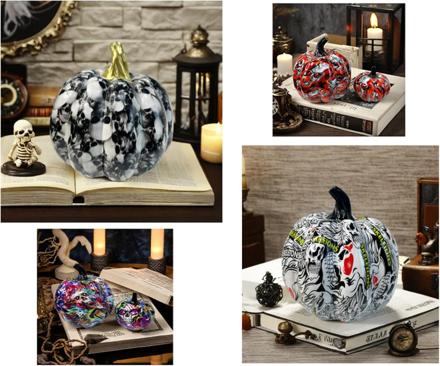 Spooksy™ Halloween Pumpkin Desktop Ornaments Decorations Resin Colored Ghost Pumpkin Horror Atmosphere Desktop Ornaments Halloween Pumpkin Candy Decorations Trick or Treat (White L)