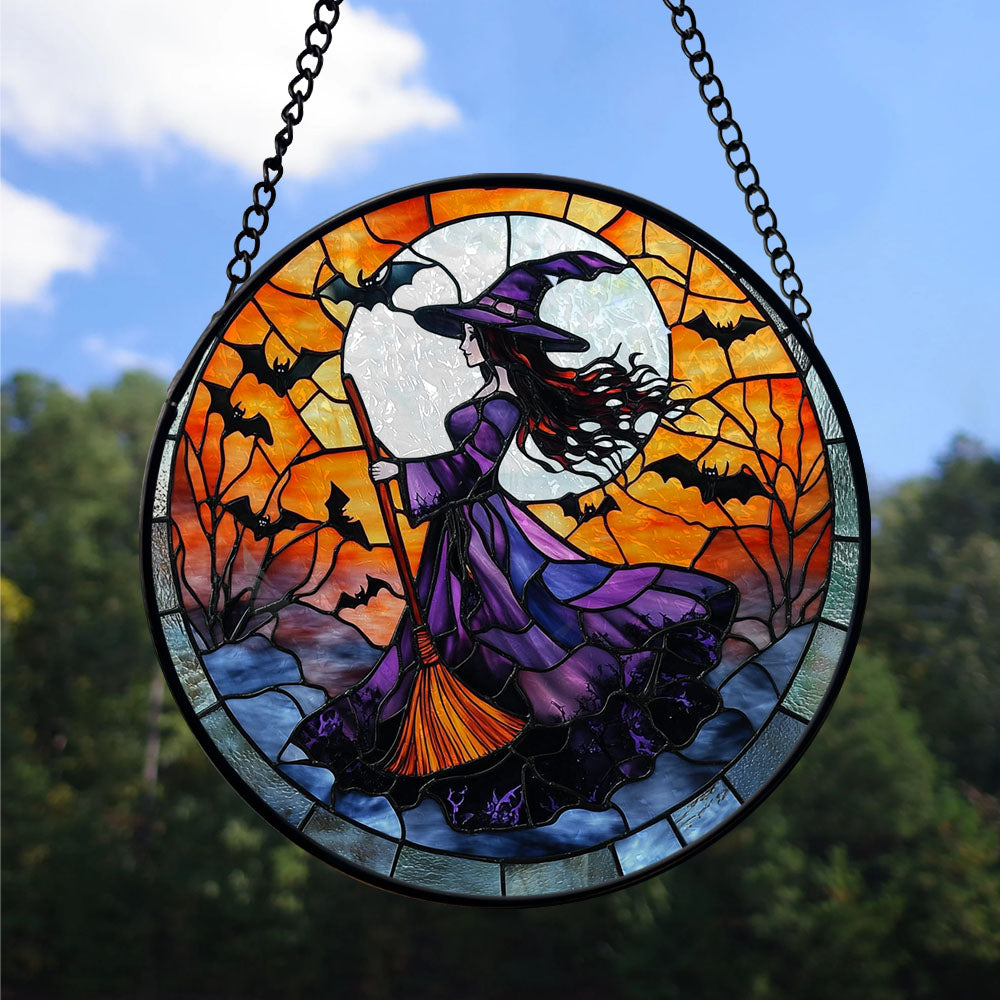 Spooksy™ Holiday Gift - Witch Halloween Witchyations Spooky Xmas Stained Glass Hanging Ornament - Festive Holiday Tree Decoration, Meaningful Christmas Gift for Mom, Dad, Family, Friends