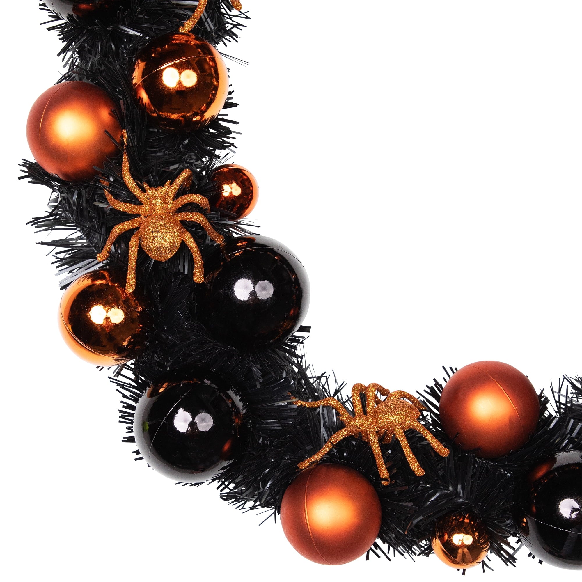 Spooksy™ Northlight Spiders and Ornaments Small Tinsel Halloween Wreath - 18" - Orange and Black - Unlit
