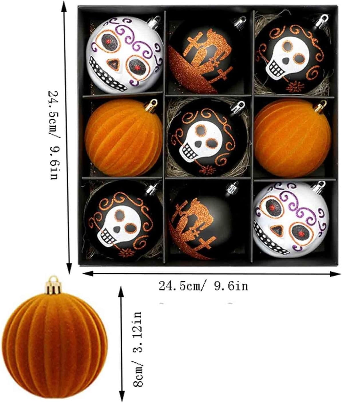 Spooksy™ 9 Pcs Halloween Ornaments for Tree Halloween Party Decor,Spooky Gothic Hangable Pendant Ball,for Car Holiday Party Indoor Outdoor Decor