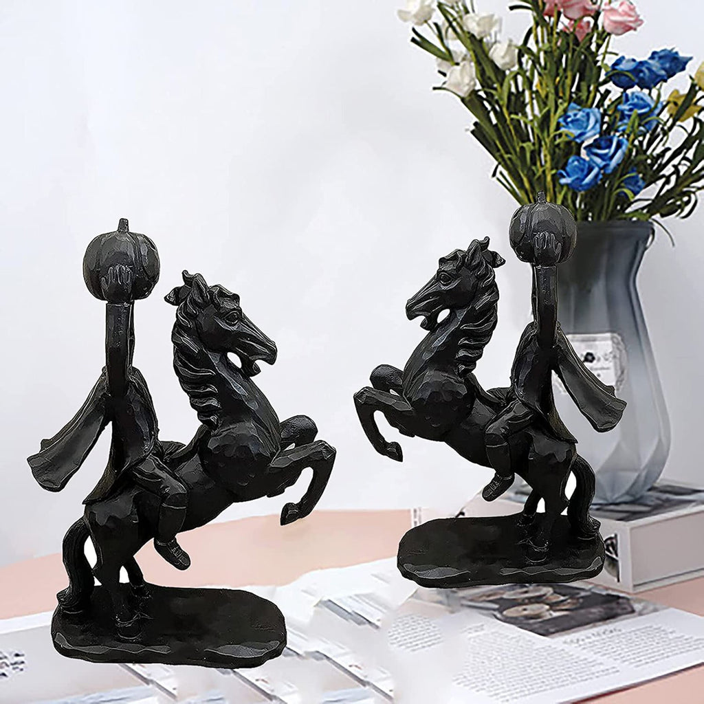 Spooksy™ Desktop Ornament Headless Horseman Resin Statue for Halloween Home Display, 22x12x9 cm, Black
