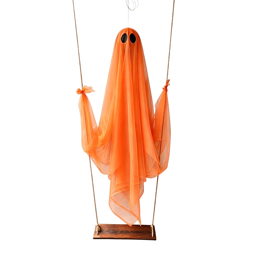 Spooksy™ Halloween Outdoor Hanging Ghost Halloween Hanging Ghost Decorations Battery Operated Swinging Ghost Prop Sheer Gauze Glowing Specter Swing Ornament for Yard Window Indoor Outdoor Display,Saffron