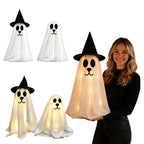 Spooksy™ 2 Pack Standing Ghost Dog Halloween Decorations, Cute Spooky Yard Lawn Porch Decor, Weather Resistant Plastic Figurines for Outdoor Indoor Home Party Display