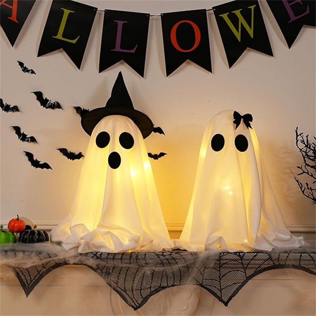 Spooksy™ 2PCS Halloween Ghost Light Set Decoration, Cute Ghost Light up for Home Halloween Party Tabletop Kitchen Counter Fireplace Mantle Decoration