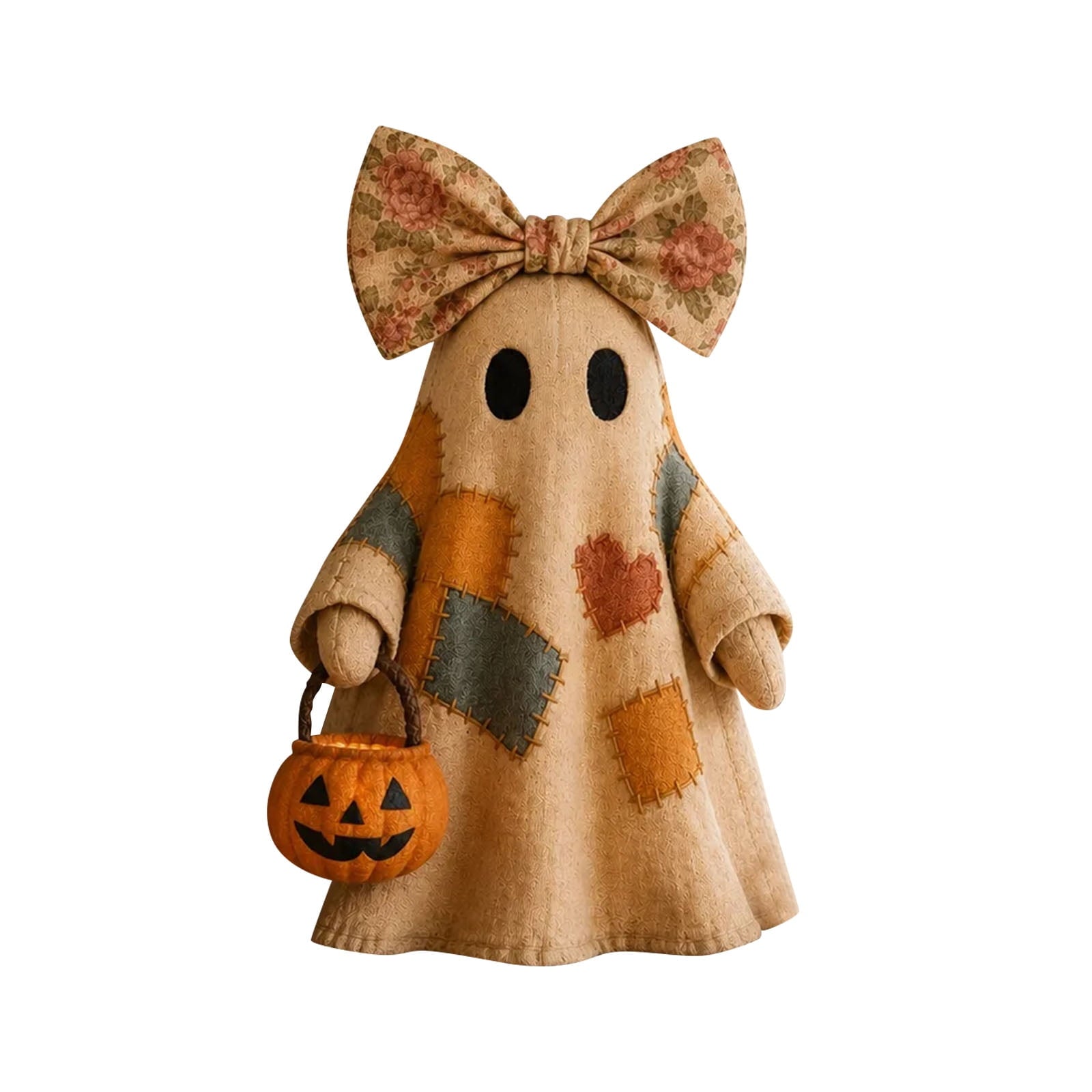Spooksy™ 1PCS 13.78 inch Lighted Vintage Patchwork Ghost, Portable LED Glowing Ghost, Cute Halloween Ornament with Patchwork Design for Home Party