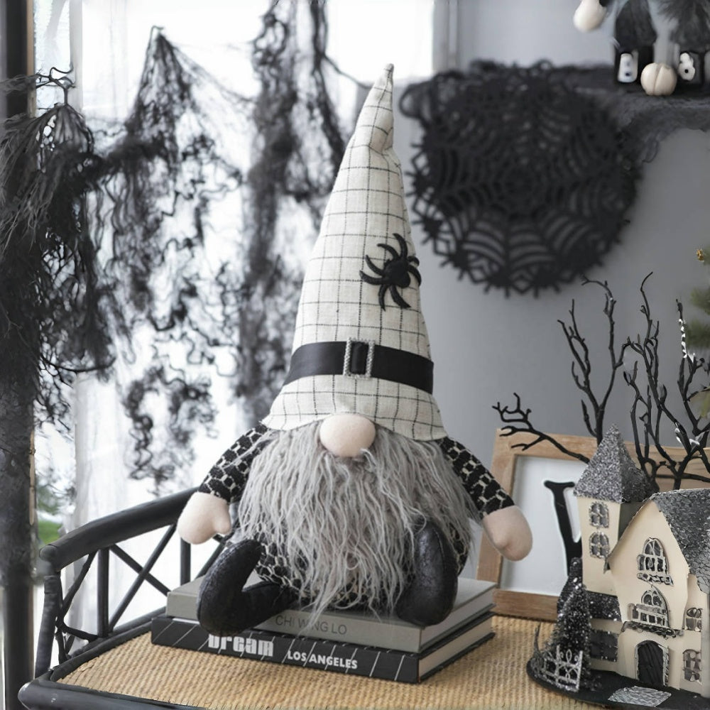 Spooksy™ Tcbosik 2 Pack Gnome Halloween Ornaments, Halloween Gnomes Decoration with Witch Hat, Lovely Fall Gnome Gifts for Friends Family, Black & White
