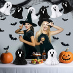 Spooksy™ 10 PCS Halloween Ornaments Hanging Cute White Black Ghost Honeycomb Decoration Halloween Tree Decorations Paper Ghost Table Decor for Home Office Classroom Holiday Party Supplies