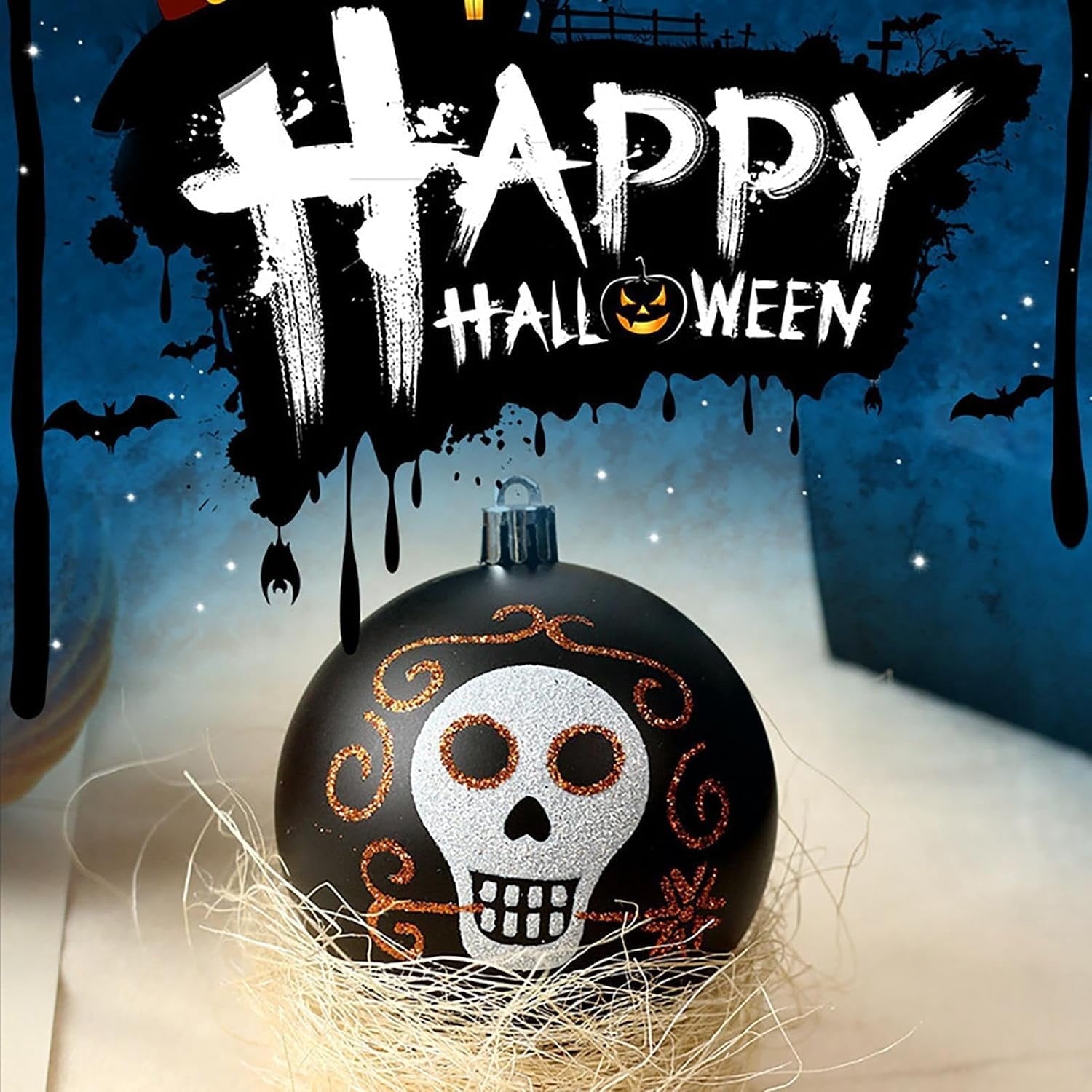 Spooksy™ Halloween Ornaments for Tree - 9 Pieces Spooky Gothic Hanging Pendant Balls, Shatterproof ABS Indoor Halloween Decorations for Hoe & Office Decorm