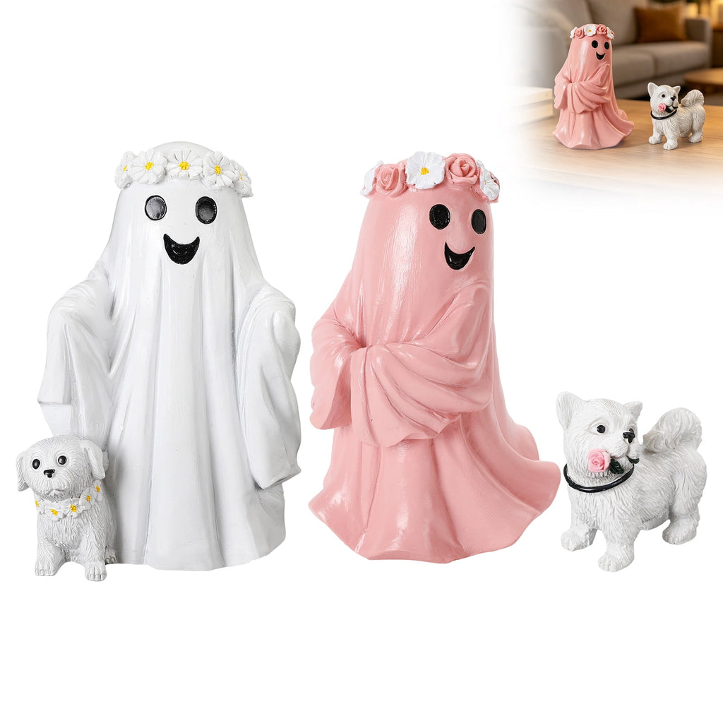 Spooksy™ Hand Painted White Ghost Walking Dog Statue Weatherproof Halloween Ornament for Farmhouse Porch Indoor Shelf Seasonal Decor(Whiteï¼?