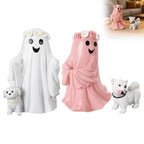 Spooksy™ Hand Painted White Ghost Walking Dog Statue Weatherproof Halloween Ornament for Farmhouse Porch Indoor Shelf Seasonal Decor(Whiteï¼?