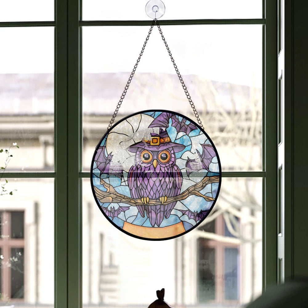 Spooksy™ Christmas Gift - Owl Halloween BirdationsBird Christmas Stained Glass Hanging Ornament - Glossy Round Holiday Tree Decoration, Xmas Gift for Dad, Mom, Family & Friends, Keepsake 2025