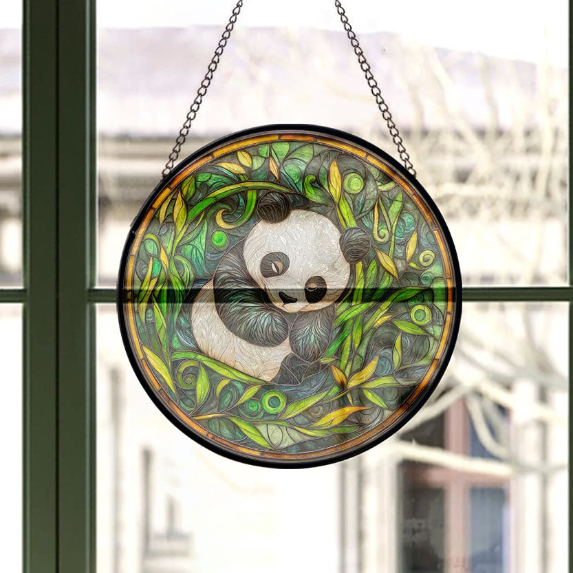 Spooksy™ Boho Panda Among Bamboo Stained Glass Suncatcher Stained Glass Window Hanging Home Decor Garden Halloween Christmas Wedding Housewarming Gifts, Stained Glass Ornament 2025,