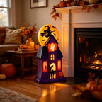 Spooksy™ 11.8 Inch Resin Light Up Spooky Halloween Manor Tabletop Decor Battery Operated LED Witch Ghost Black Cat Pumpkin Scene Lamp Mantel Shelf Indoor Halloween Party Home Seasonal Ornament