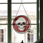 Spooksy™ Small Business Christmas Gift - Halloween White Skeleton Skull Spooky Reds Stained Glass Hanging Ornament - Merry Christmas Tree Decor, Thoughtful Holiday Gift for Mom, Dad, Friends, Family