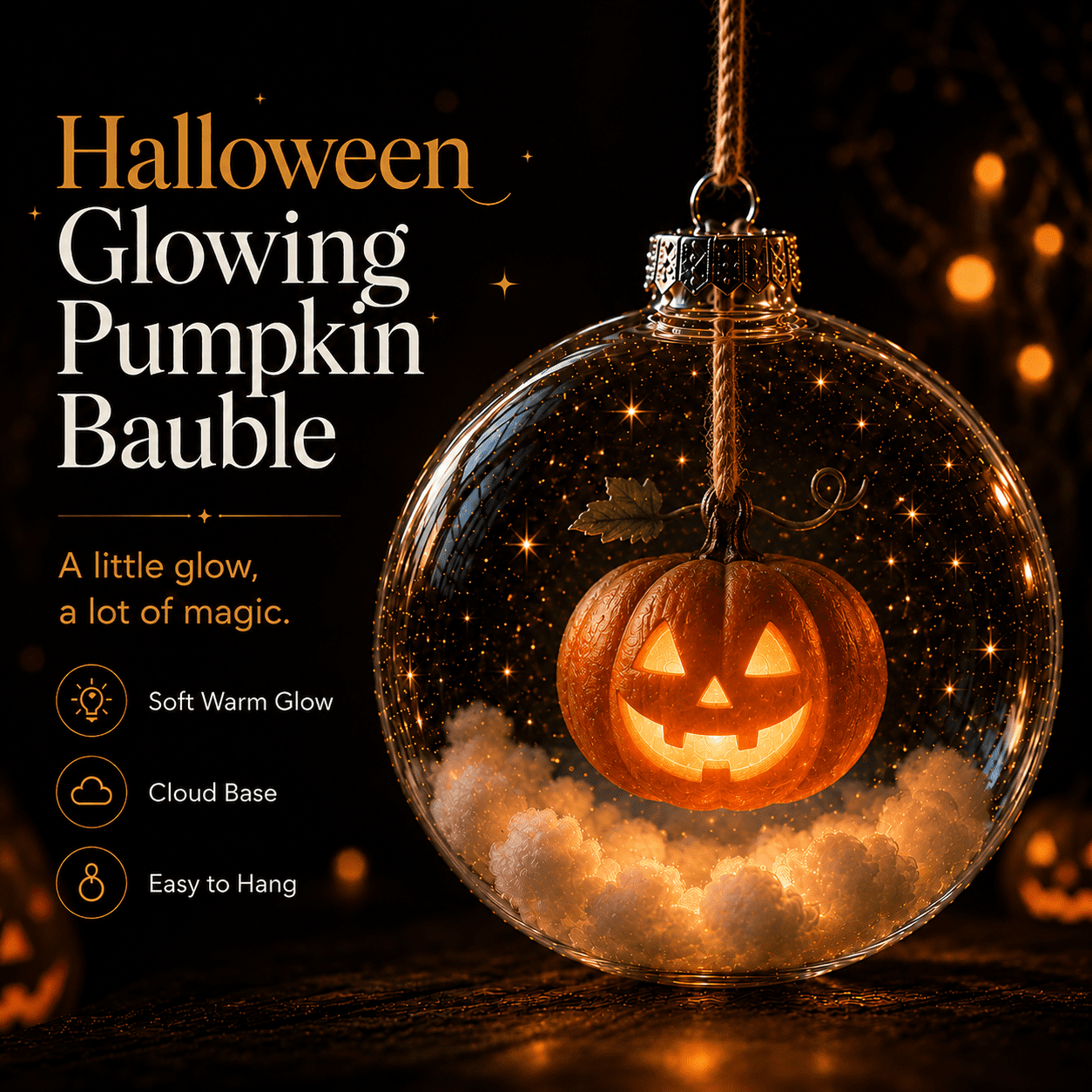 Spooksy™ Halloween Decorations Tree Ornaments Collection-Glowing Halloween Ornament Collection â?? Cat, Witch, Pumpkin & Ghost Baubles