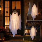 Spooksy™ Halloween Witch Hat Swinging Ghost Ornament, Flexible Anti Deform Structure Quick Mount Soft Cute Appearance, Fabric Ghost Pendant, Hanging Decor for Porch Indoor Holiday Party Space