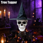 Spooksy™ Halloween Tree Topper, Skeleton Xmas Tree Topper, Halloween Skeleton Trees Decoration, Plastic Skull Ornament with Metal Spring Base, Spooky Holiday Home Party Decor