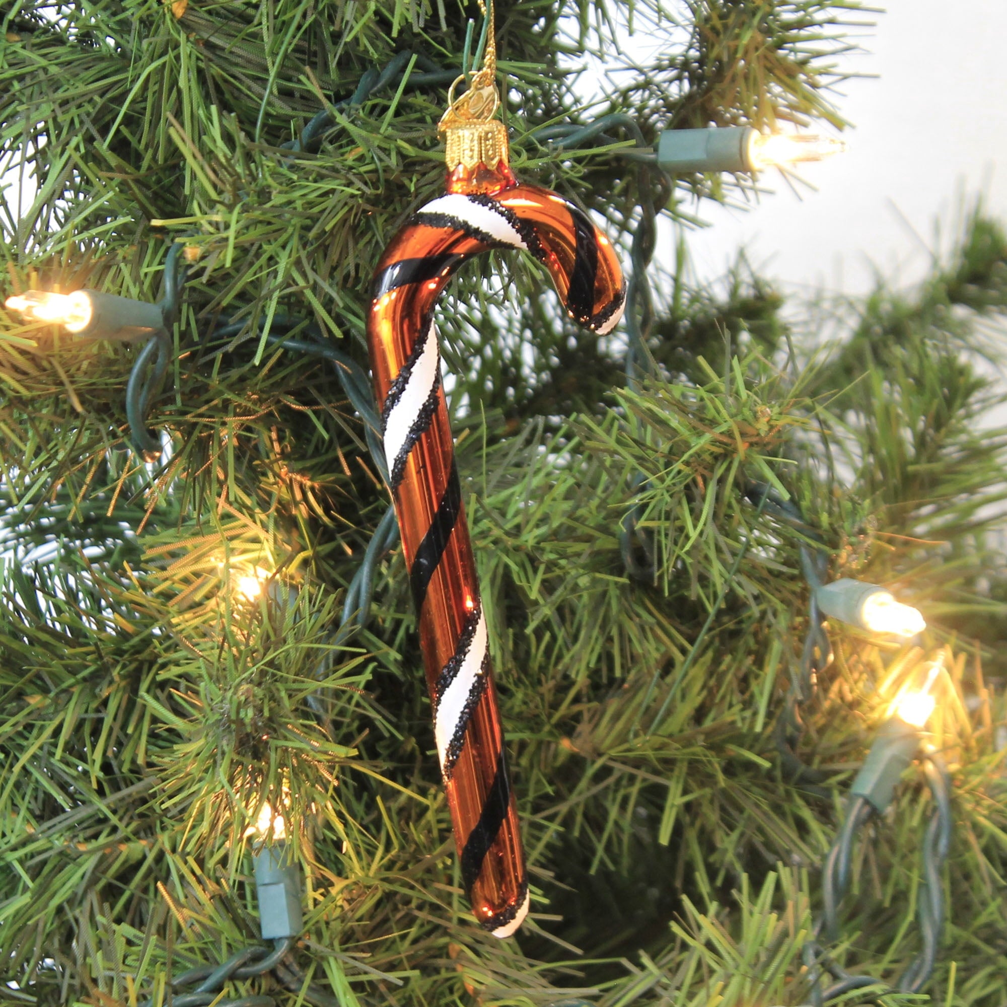 Spooksy™ 5.75In Orange White Black Candy Cane, Glass, Ornament Halloween Stripe 14755