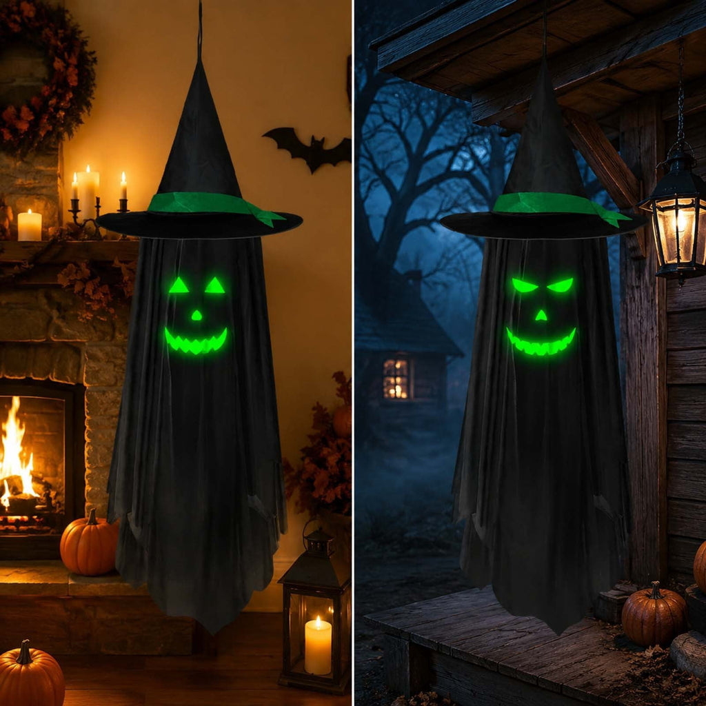 Spooksy™ Halloween Ghost Glow in Dark Outdoor Hanging Ornament 11.8 Inch - Spooky Luminous Pendant with Expressive Face for Yard Porch Tree Party Decor