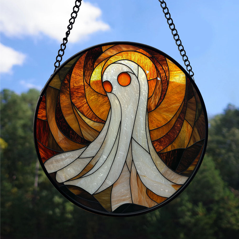 Spooksy™ Eco Friendly Christmas Gift - Halloween Evil Scary Ghosts Spooky Oranges Stained Glass Hanging Ornament - Silver & Gold Christmas Tree Decor, Holiday Gift for Family & Friends, Collectible 2025