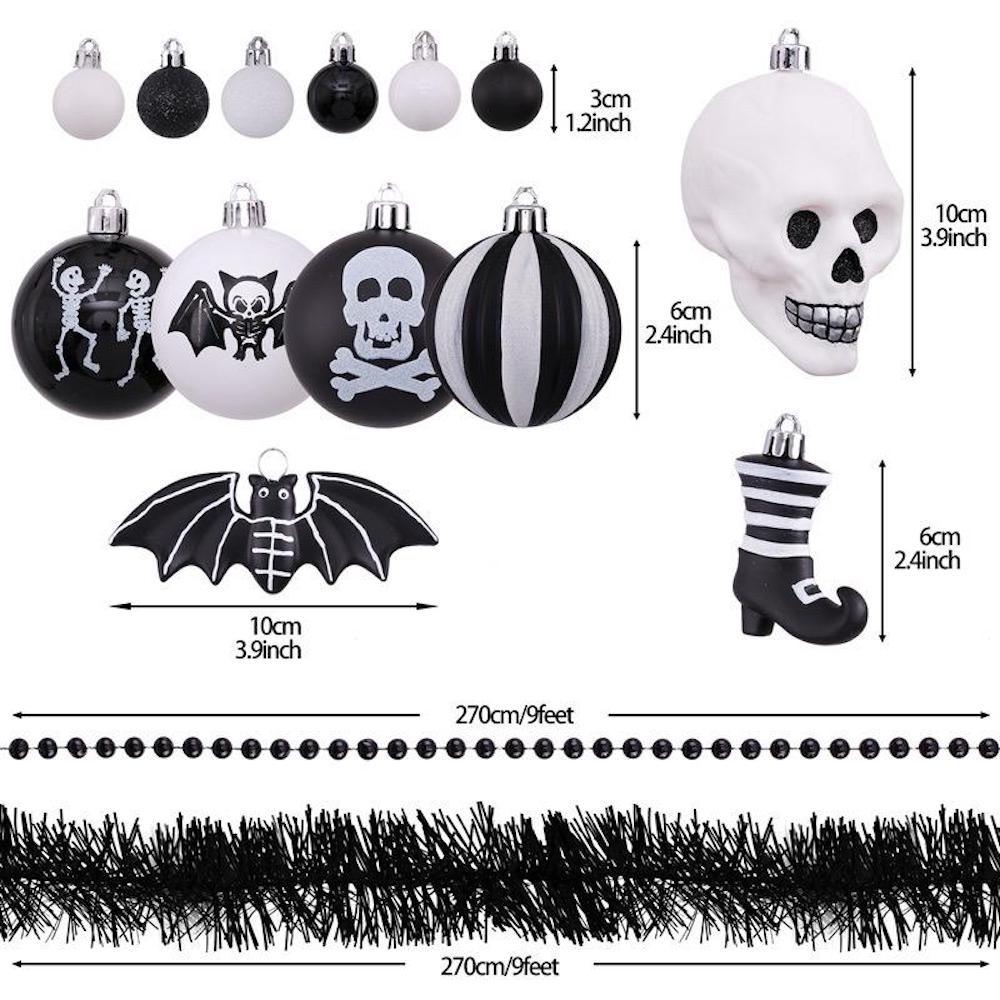 Spooksy™ Halloween Skeleton Black and White Ornament Set