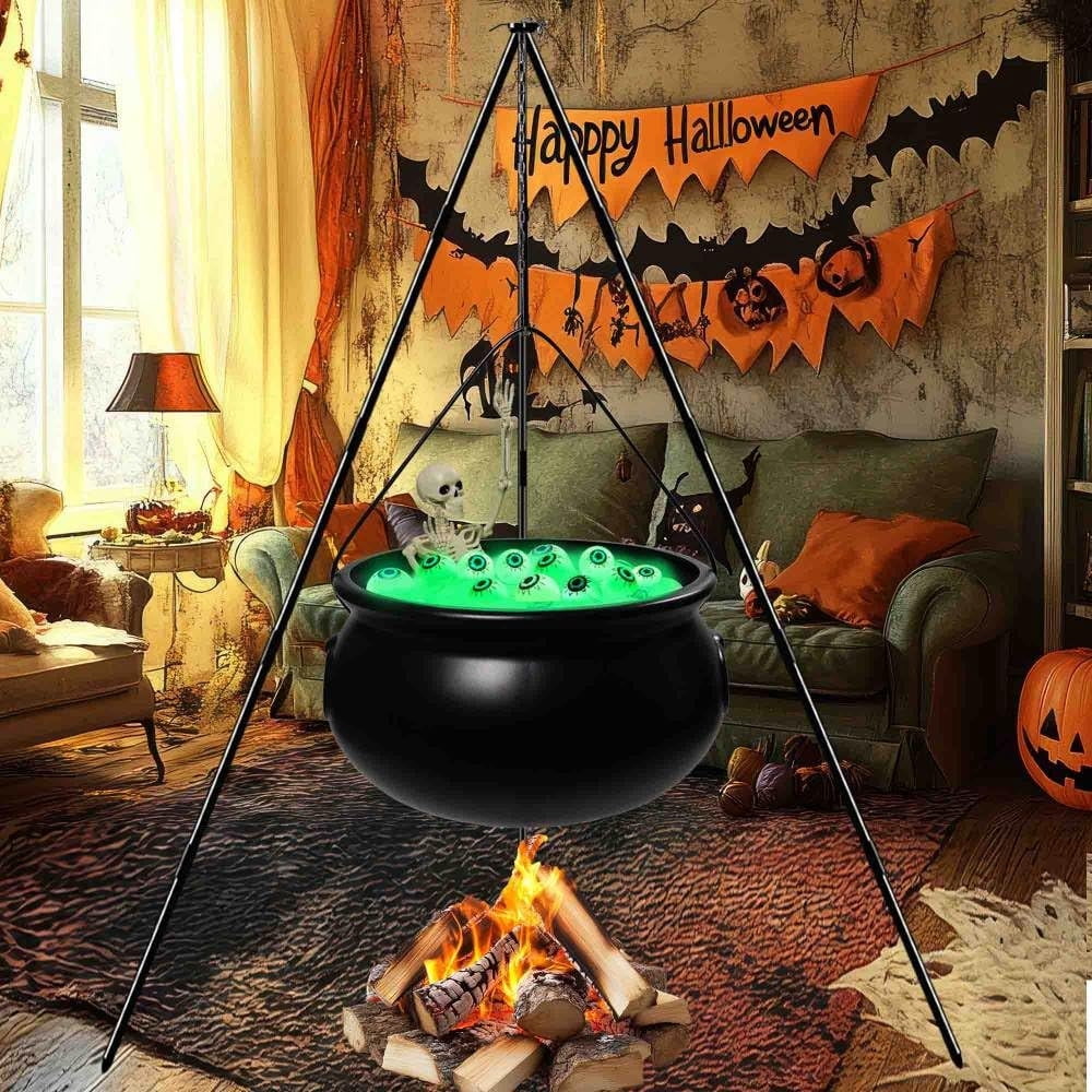 Spooksy™ YIKA Halloween Decoration Tripod Witch Pot Lamp Decorative Strip With Skeleton Man Halloween Ornaments