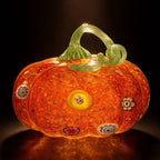 Spooksy™ Glass Pumpkin Ornament, Swirl Art Glass Figurine Fall Thanksgiving Halloween Tabletop Home Decor, Stripe Pumpkin Statue Orange
