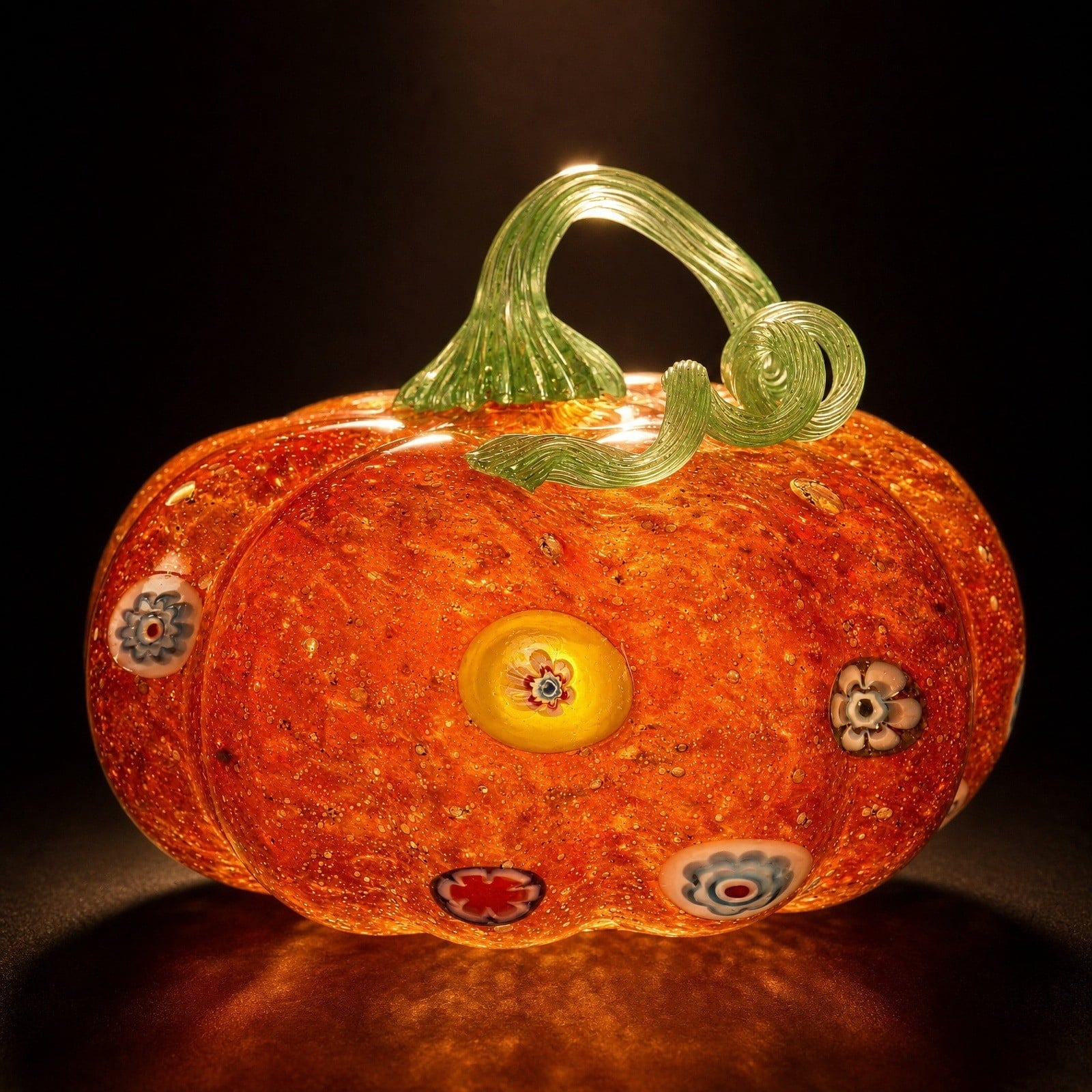 Spooksy™ Glass Pumpkin Ornament, Swirl Art Glass Figurine Fall Thanksgiving Halloween Tabletop Home Decor, Stripe Pumpkin Statue Orange