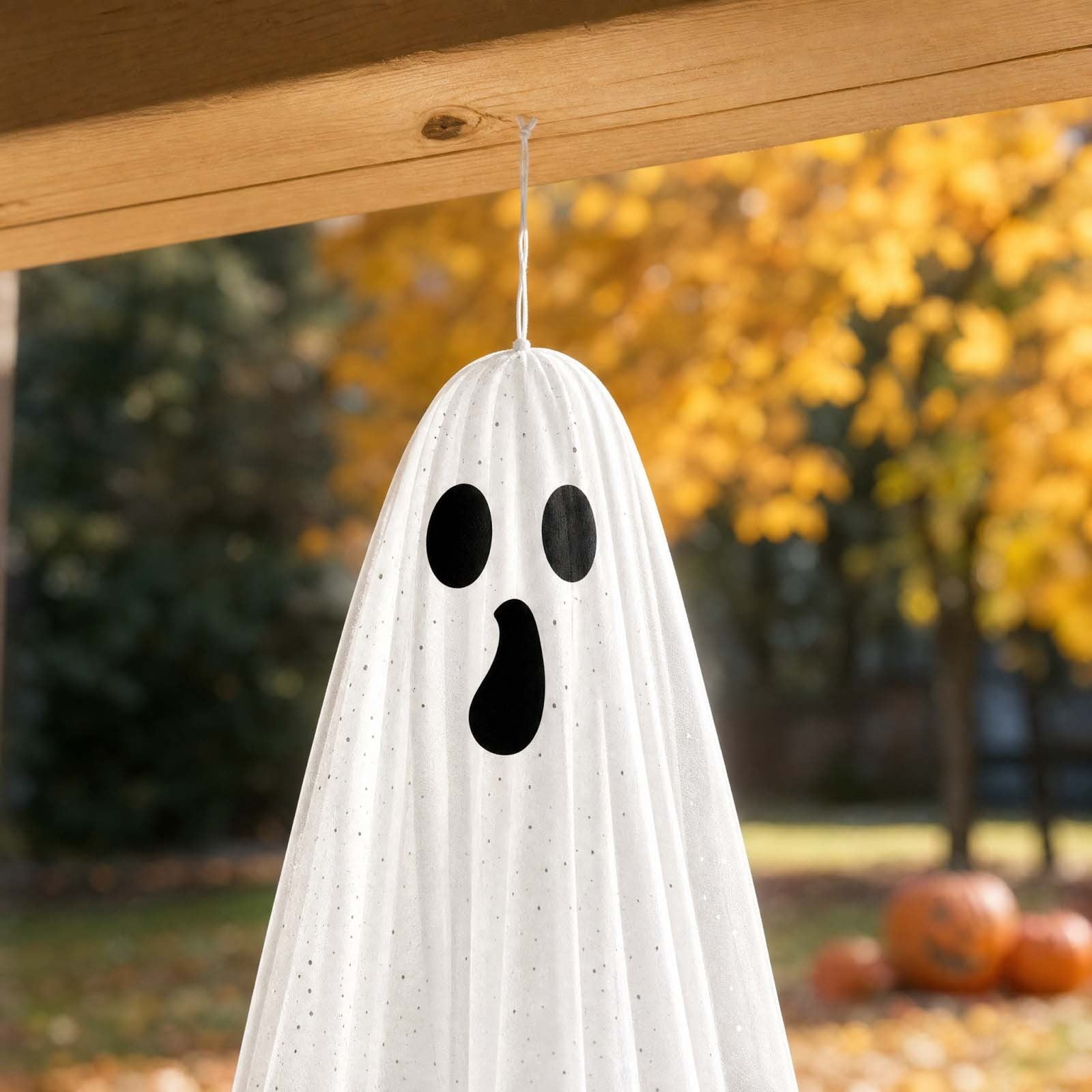 Spooksy™ OCCOA 3 Pack Hanging Ghost Decorations White Glitter Cloth Ghost Ornaments with Surprised Face for Halloween Indoor Outdoor Party Porch, White