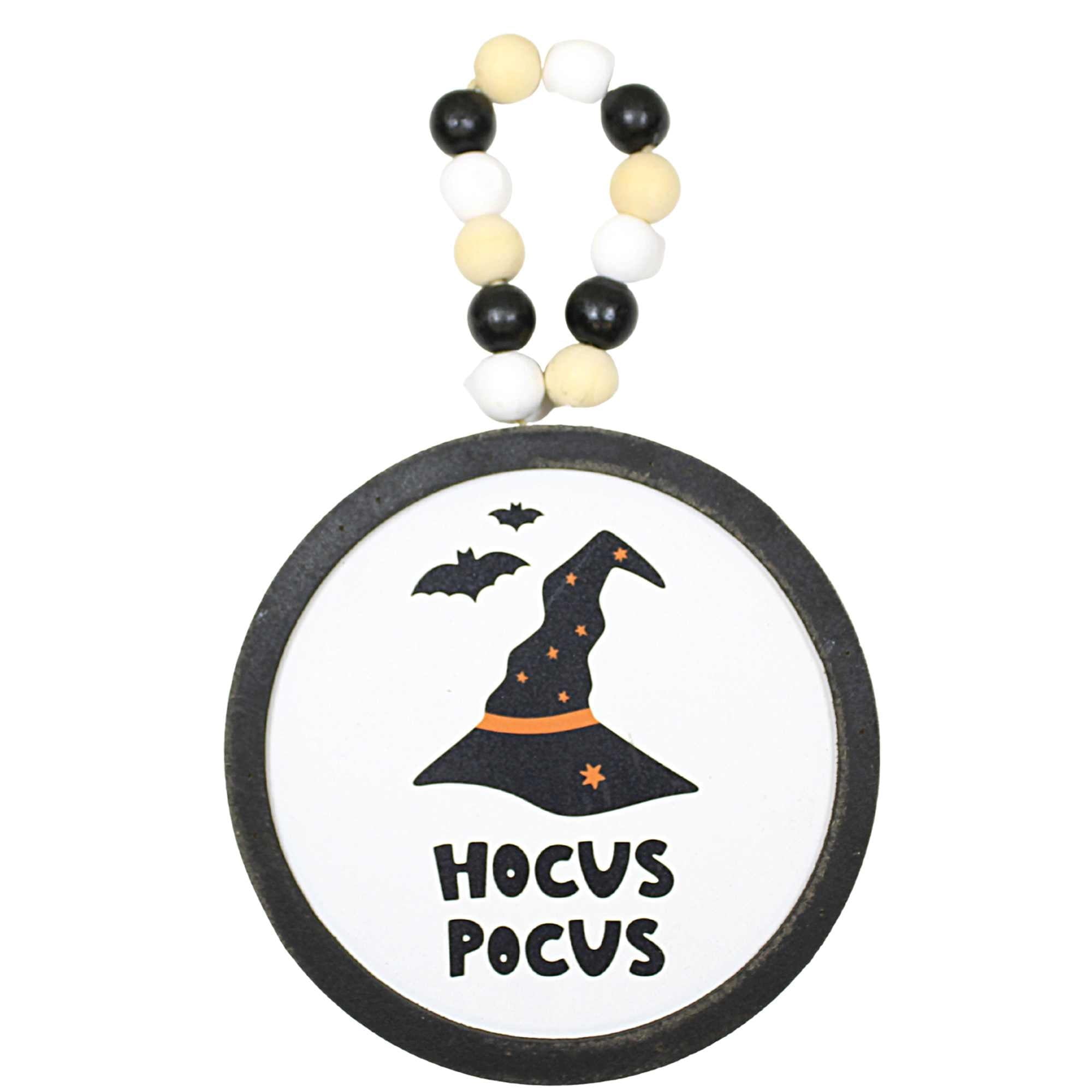 Spooksy™ Ganz Fun Halloween Disk Ornaments - Three Hanging Disk 7.75 Inch, Wood Pulp - Pumpkin Spider Hocus Pocus