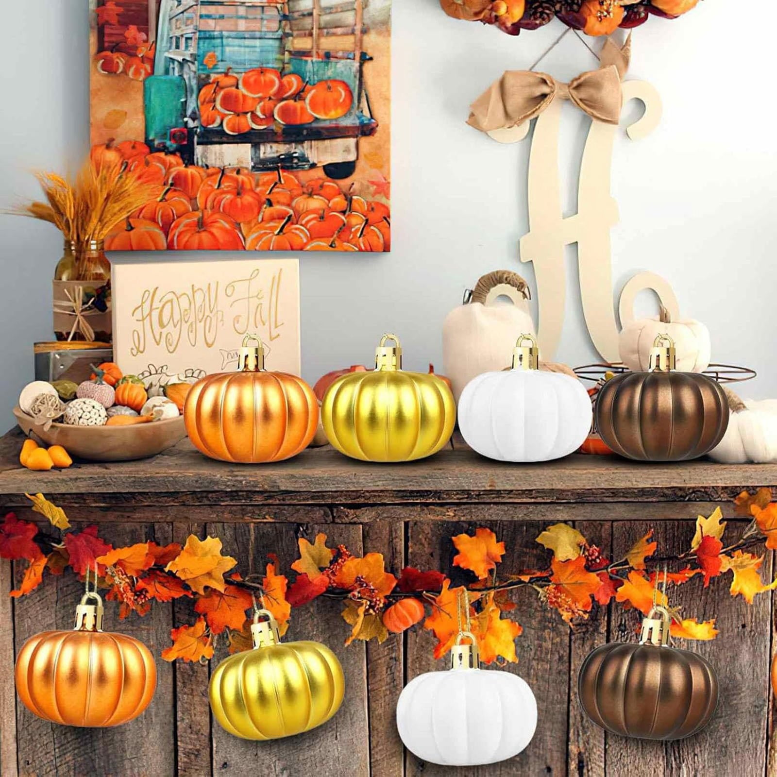 Spooksy™ Halloween Decorations Outdoor Hanging Pumpkin Pendant Ornaments 24Pc Set Halloween Decor Indoor Fall Decorations for Home Tree Hanging Colored Ball Decor