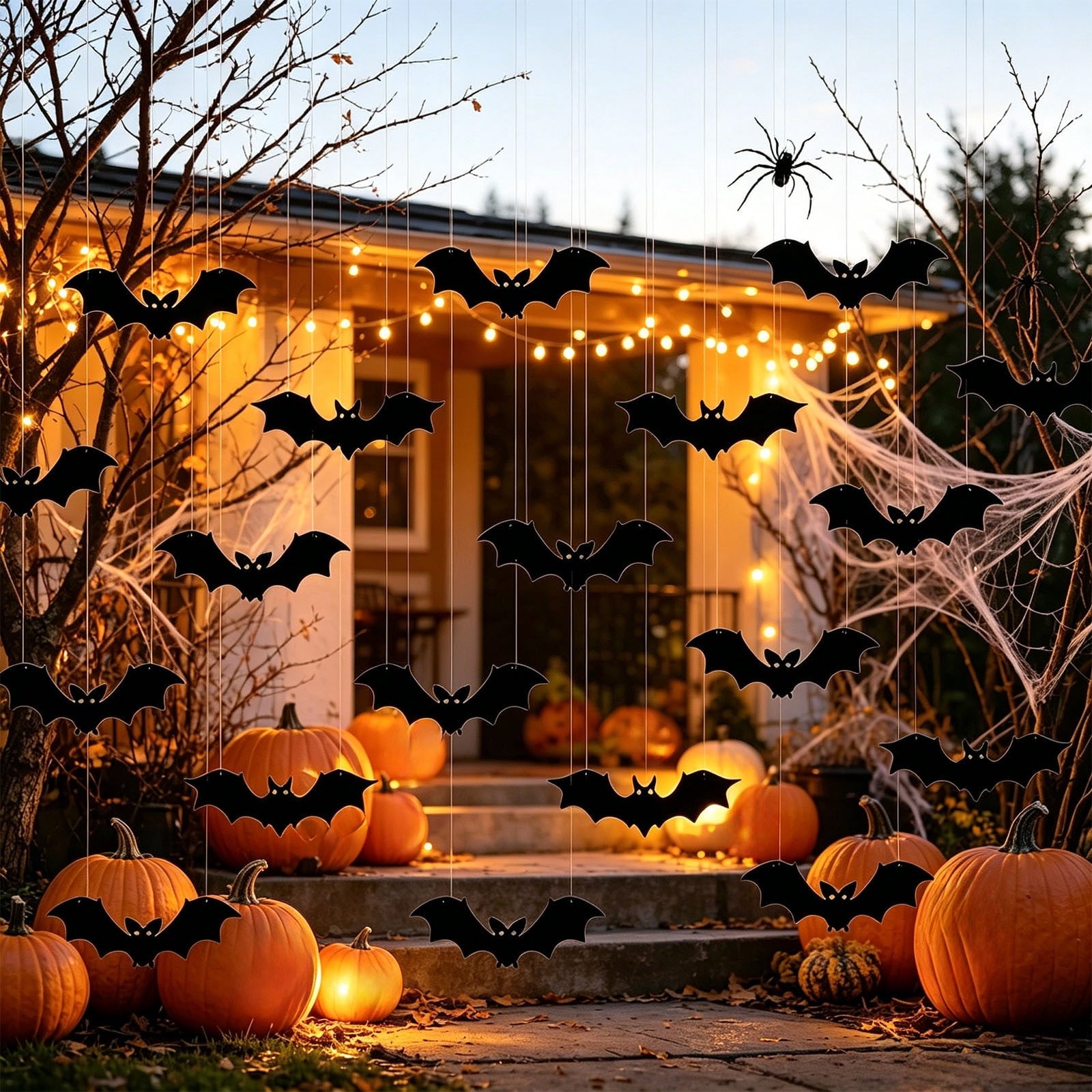 Spooksy™ Halloween Light Up Bats Decor Kit, Red Eye Bat Silhouette Hanging Ornaments With Mounting Accessories And Creepy Glow Effect, Halloween Party Decorations for Home Wall Door Window And Event Displays