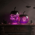 Spooksy™ 2pcs Fall Halloween Pumpkin-Purple Glass Pumpkin Ornament with Enchanted Moon & Star Pattern and Built - in Fairy Lights for Decor