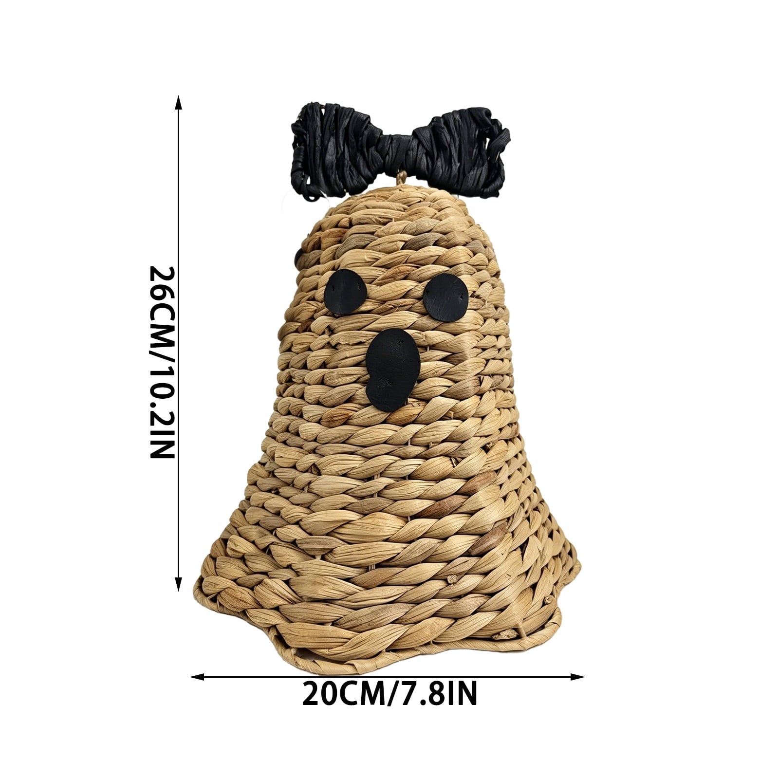 Spooksy™ Halloween Woven Ghost Figurine Water Hyacinth Straw Ornament Black Bow Tabletop Decor Cute Spooky Holiday Decoration For Mantel Shelf Home Cottage Fall Gift