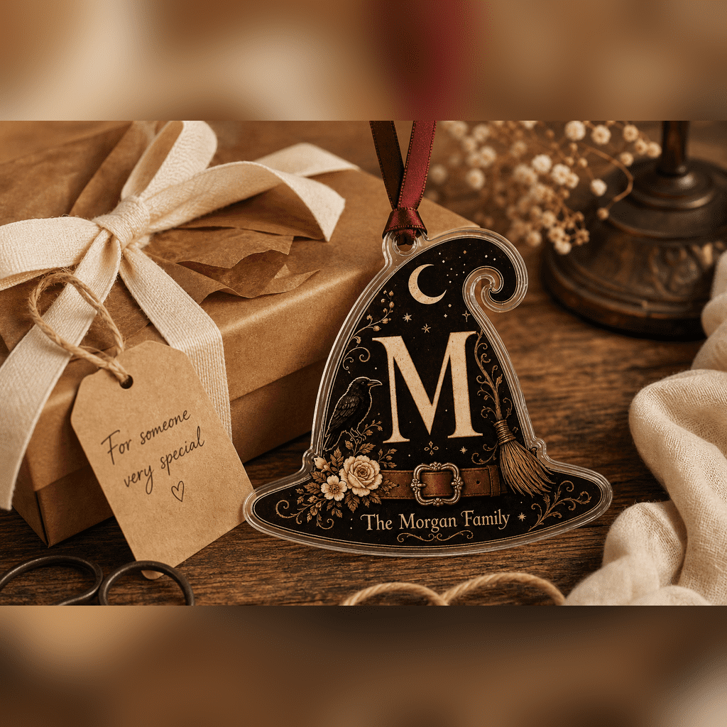 Spooksy™ Vintage Witch Family Initial Clear Acrylic Halloween Hanging Ornament