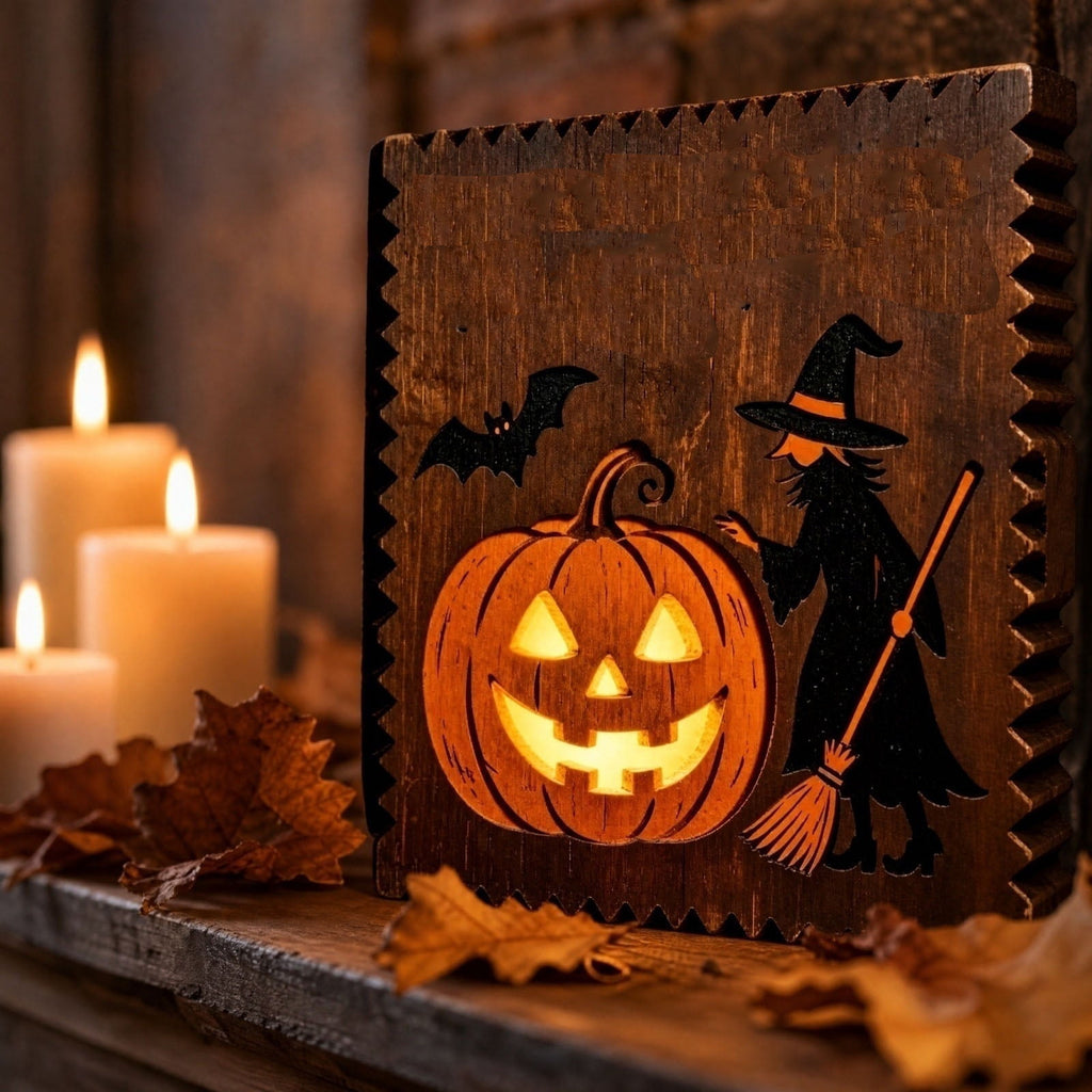 Spooksy™ FantasyFrolic Summerween Halloween Resin Pumpkin Hanging Ornament 3D Glowing Witch Bat Wall Decor Festive Home Party Atmosphere B