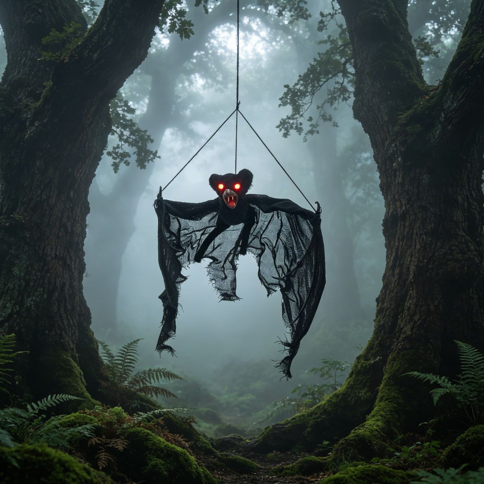 Spooksy™ Spooky Halloween Bat Hanging Prop, Large Scary Bat Decoration with LED Red Eyes, Creepy Black Bat Ornament for Halloween Haunted House, Door, Yard Decor