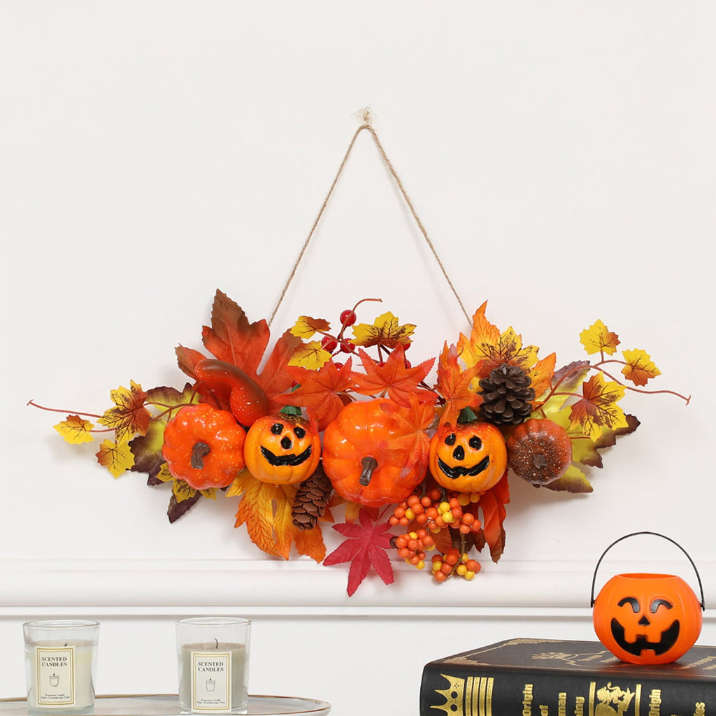 Spooksy™ Gaecuw Halloween Pumpkin Maple Leaf Hanging Ornament Fall Festival Wall Decor for Front Door Party Indoor Supplies