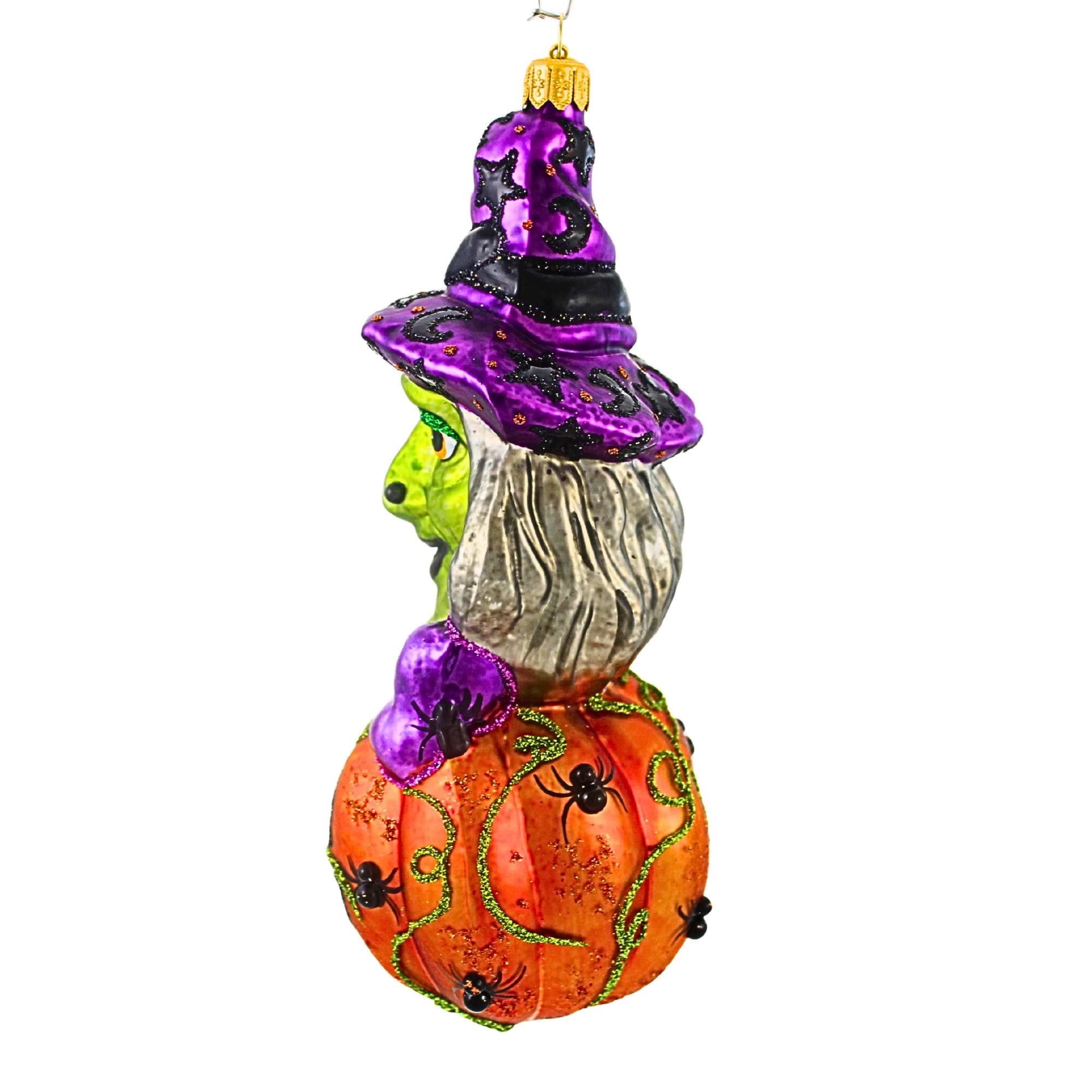 Spooksy™ Blu Bom Witch On A Pumpkin Glass Ornament Halloween Jol Wicked 2022115