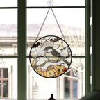 Spooksy™ Bedroom Christmas Gift - Halloween Chickadee Christmas Stained Glass Hanging Ornament - Nature-Inspired Holiday Tree Decoration, Xmas Gift for Mom, Dad, Family, Friends