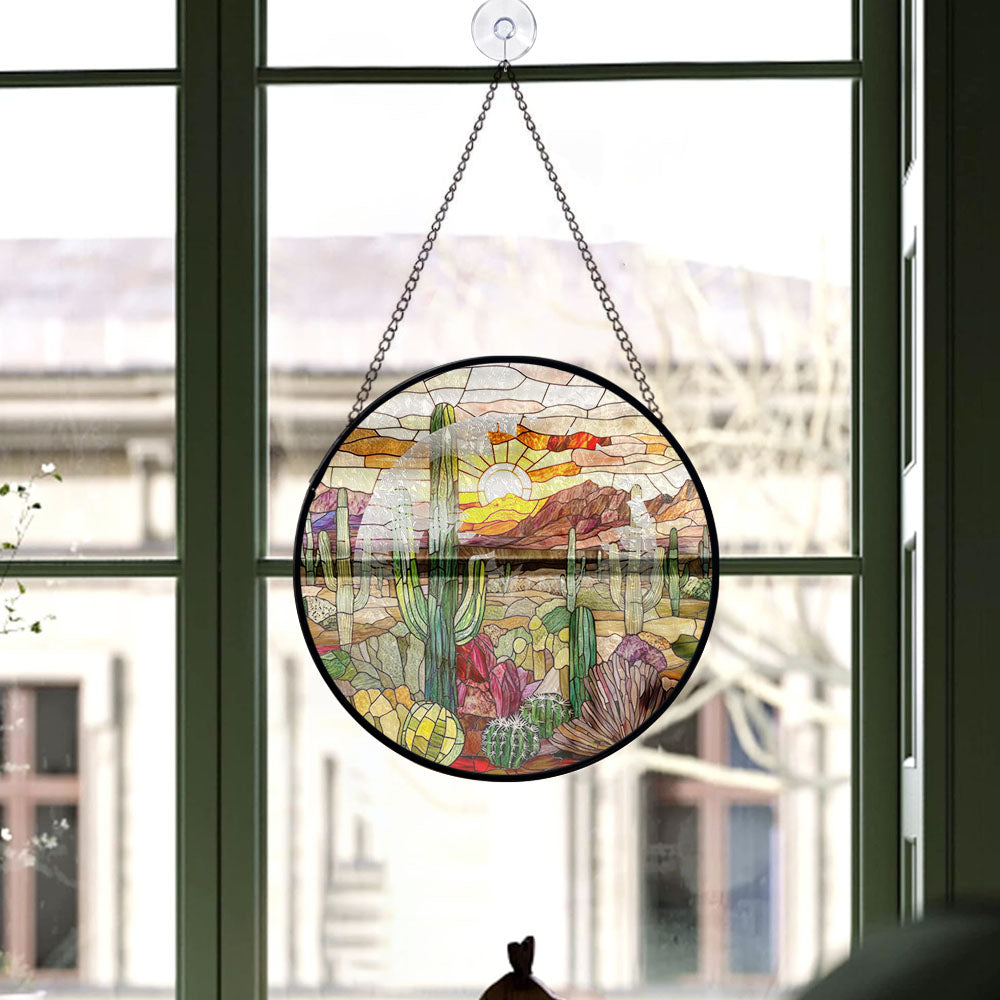 Spooksy™ Seasonal Christmas Gift - Cactus Halloween Christmas Stained Glass Hanging Ornament - Holly & Pine Holiday Tree Decoration, Gift for Friends, Family, Mom & Dad
